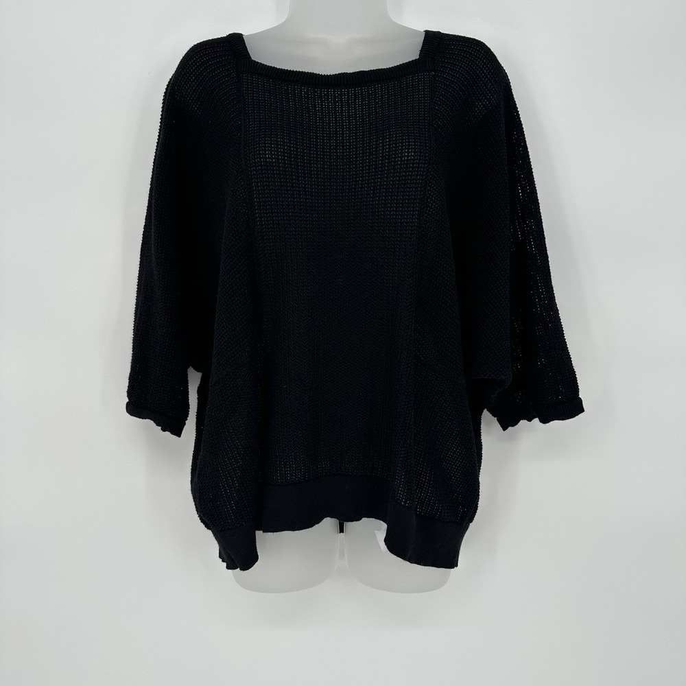 Chicos Womens Sweater Sz‎ 3/XL/16 Black Open Knit Short Sleeve Top Office Career